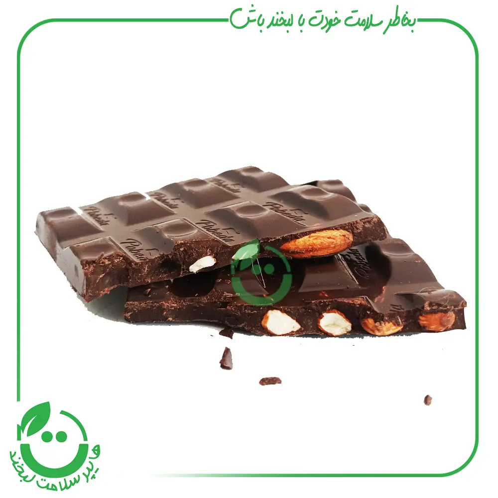شکلات تخته ای دارک 57% بدون قند پوبدا با مغز بادام ـ 90 گرم